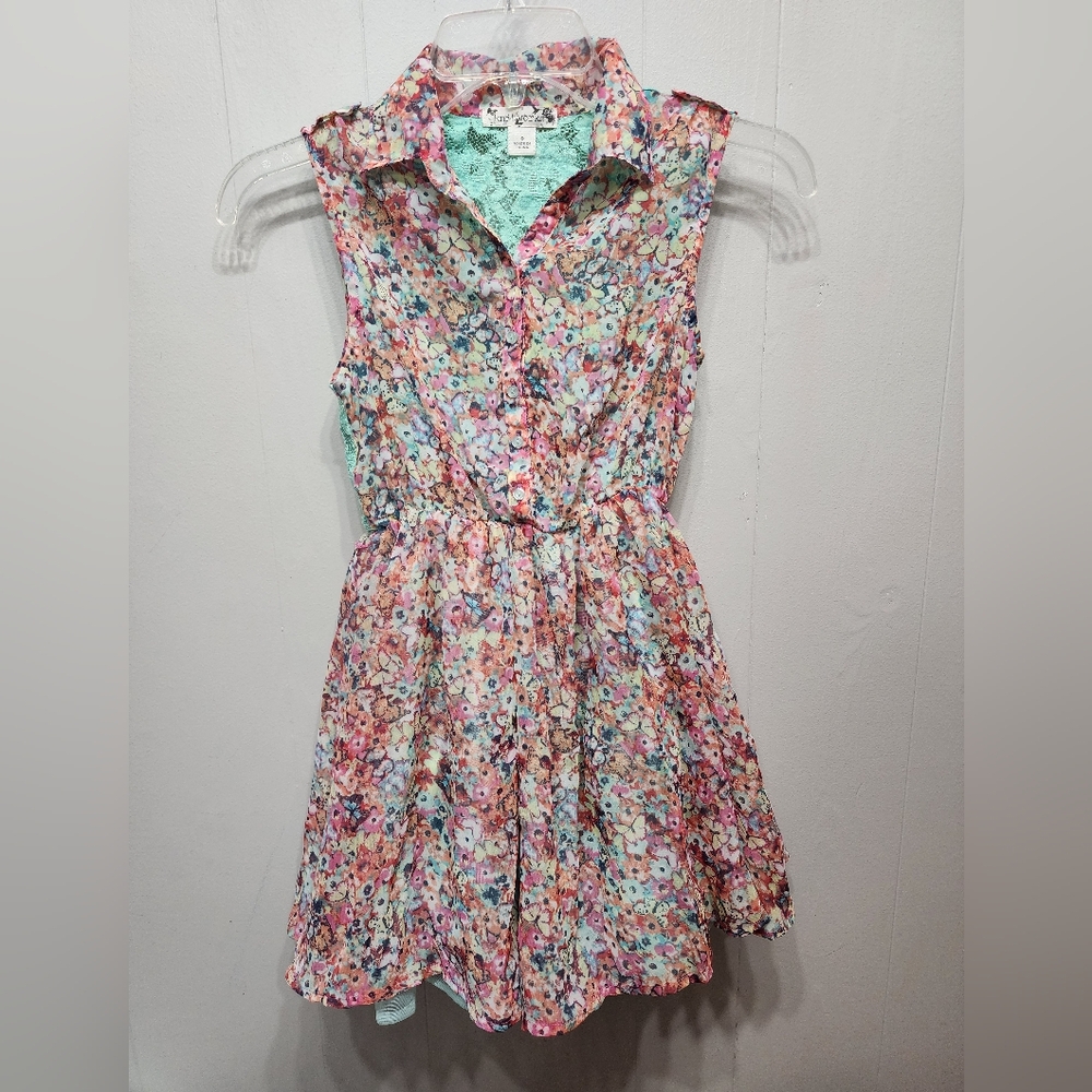 Knitworks Dress Size 8‎ Floral Sleeveless Multicolor Button Front Lacr Back B751